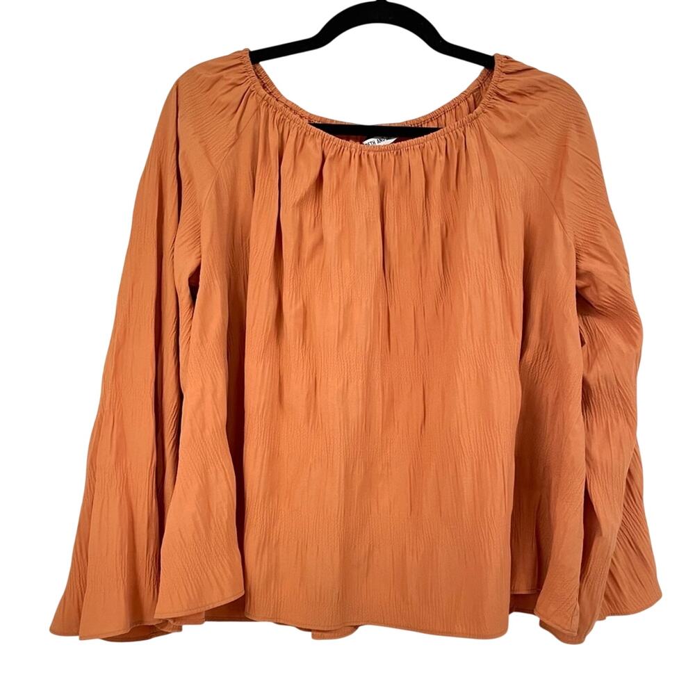 Elizabeth & James Orange Crepe Long Sleeve Boho Womens Blouse L Bell Sleeve